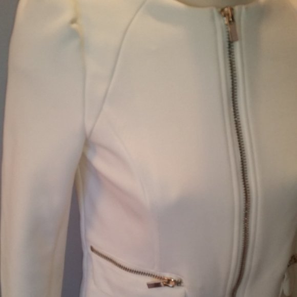 H&M ivory puffed long sleeve heavy gold zipper dress/coat - Picture 2 of 4